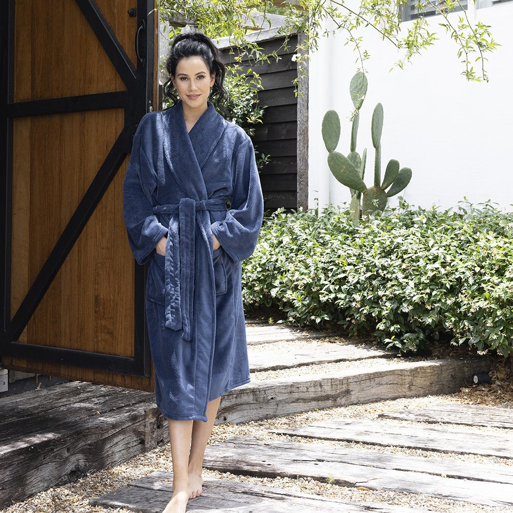 Bambury Microplush Bathrobe in Denim Blue