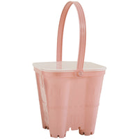 Matching pink plastic castle sand bucket with a handle. Comes packed with our Kids Poncho Pal.