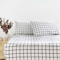 Grid Black Flannelette Fitted Sheet Set