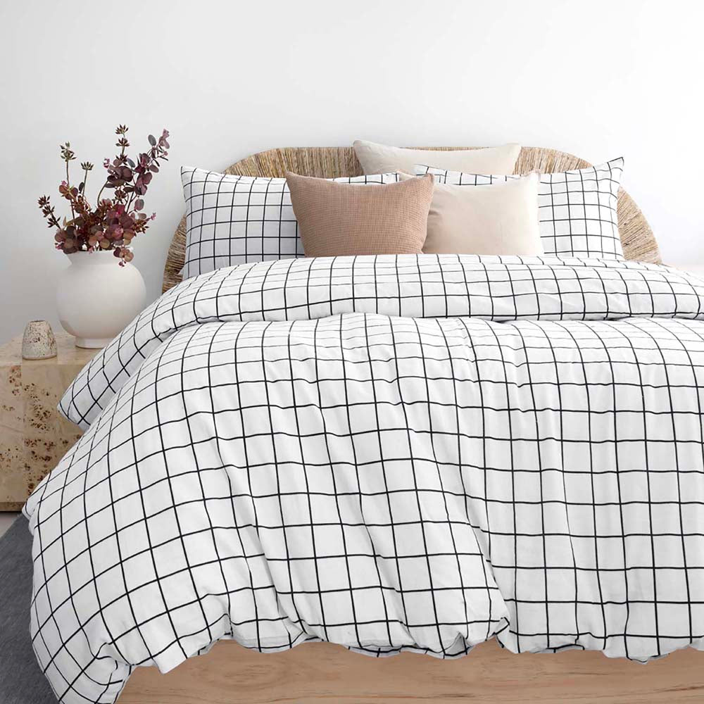 Grid Black Flannelette Quilt Cover Set