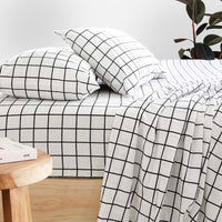 Grid Black Flannelette Sheet Set