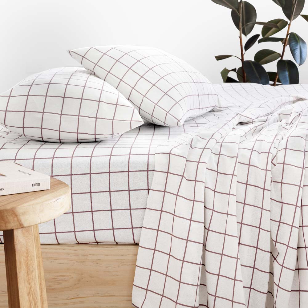 Grid Boysenberry Flannelette Sheet Set