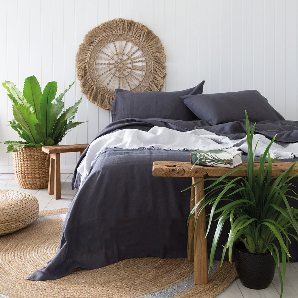 Bambury's French Flax Linen Sheet Set - Charcoal