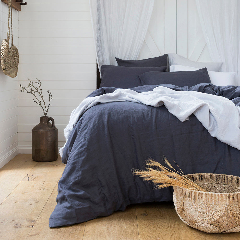Bambury's French Flax Linen Quilt Cover Set - Charcoal