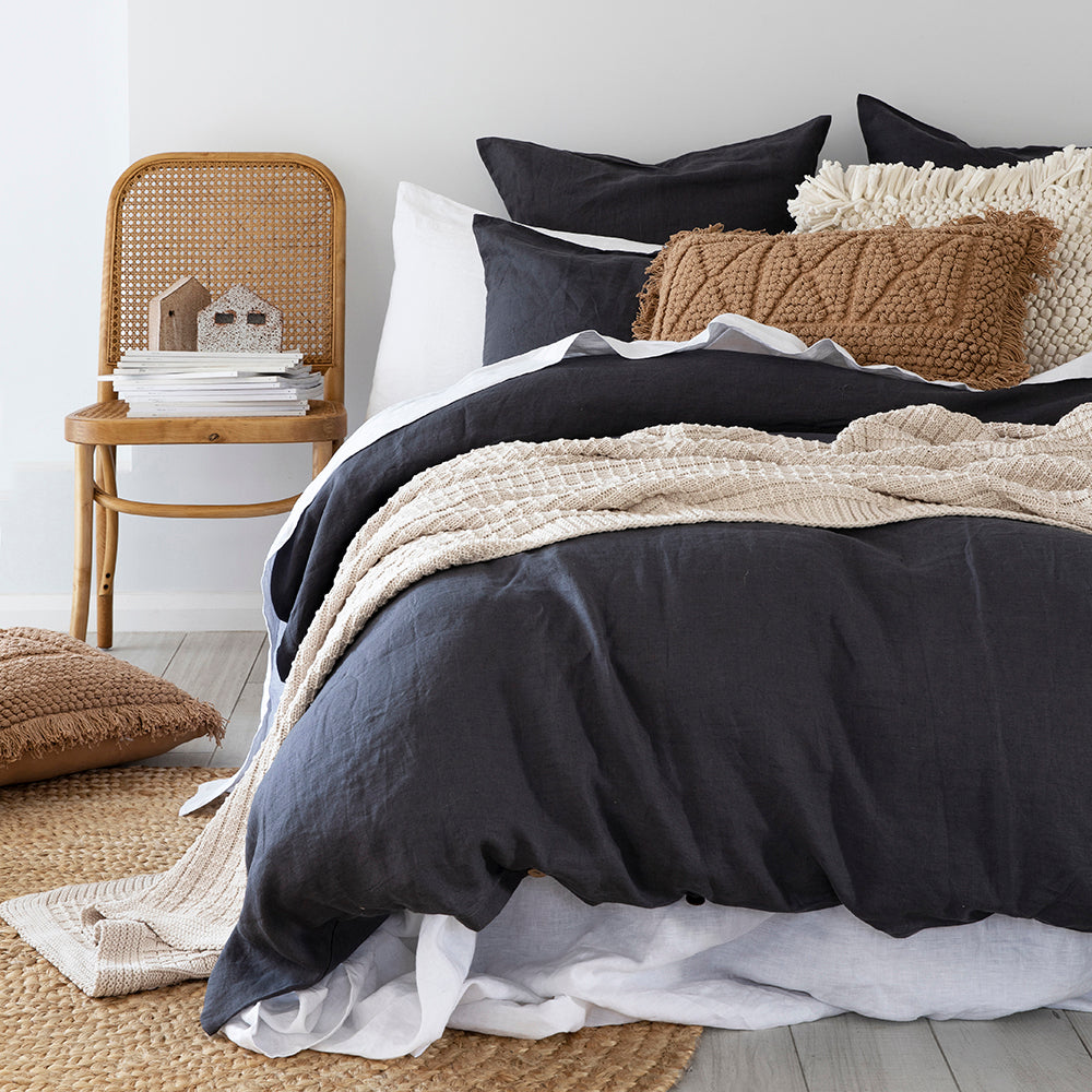 Bambury's French Flax Linen Quilt Cover Set - Charcoal