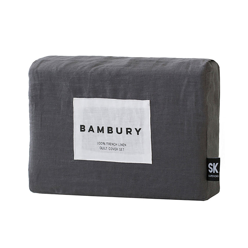 Bambury's French Flax Linen Quilt Cover Set - Charcoal