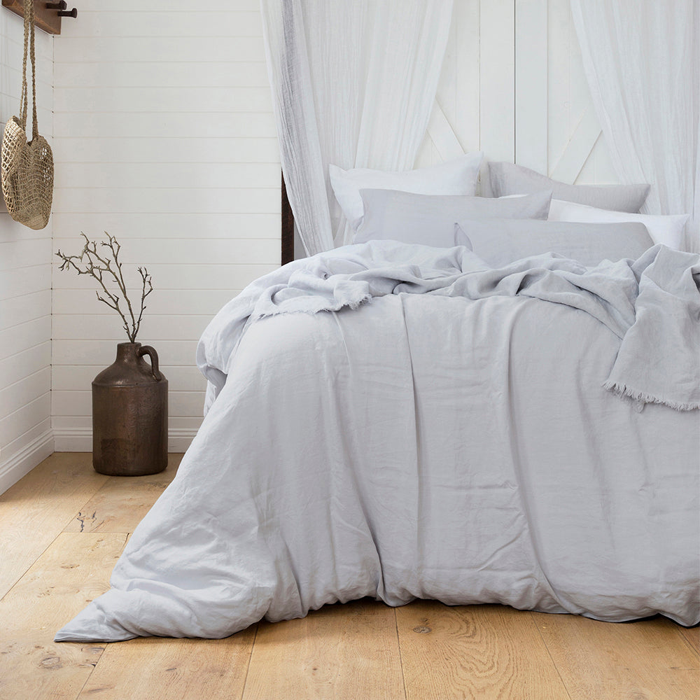 Bambury's French Flax Linen Quilt Cover Set - Silver
