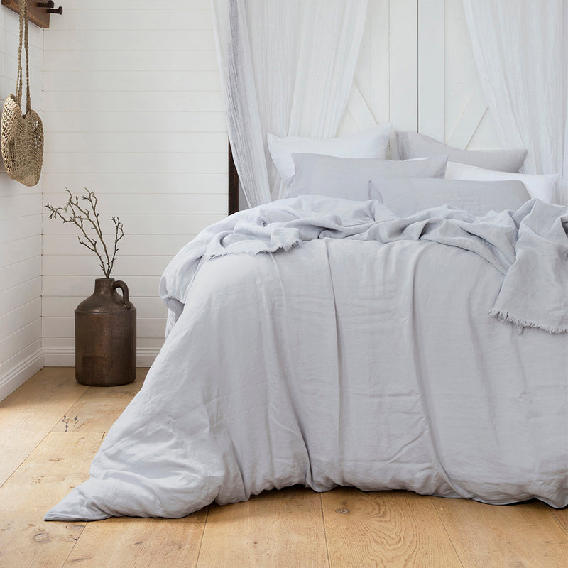 Bambury's French Flax Linen Quilt Cover Set - Silver