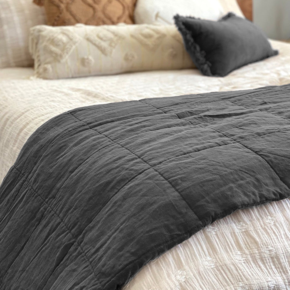 French Flax Linen Quilted Sham - Charcoal
