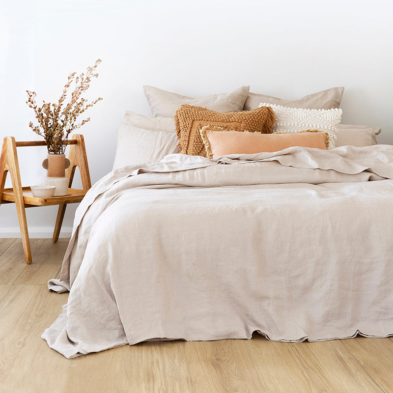 Bambury's French Flax Linen Quilt Cover Set - Pebble