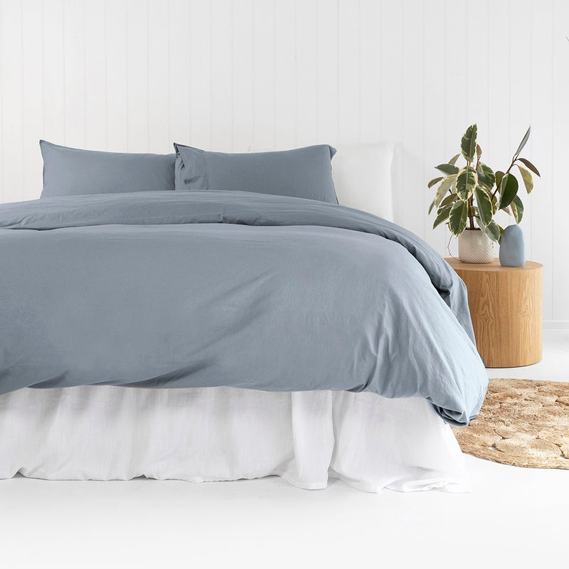 Bambury organic cotton quilt cover set and bed sheets in steel blue