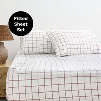 Grid Boysenberry Flannelette Fitted Sheet Set