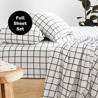 Grid Black Flannelette Sheet Set