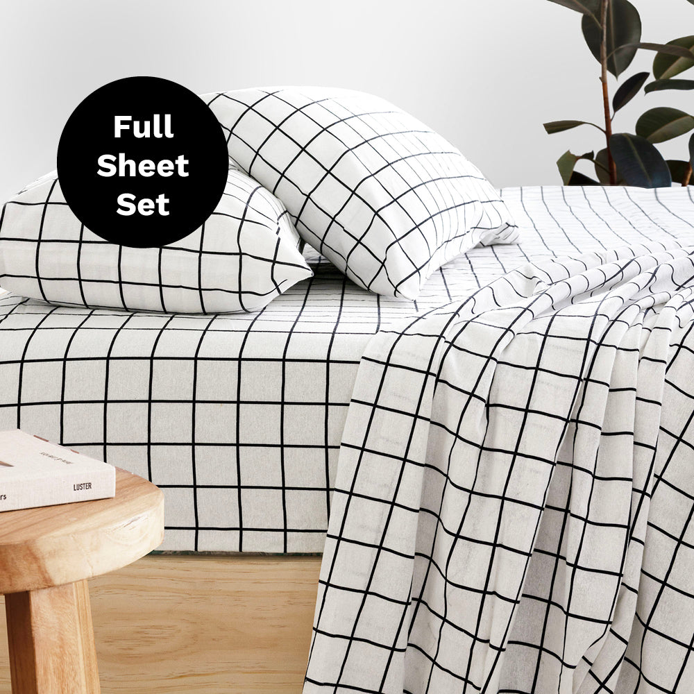 Grid Black Flannelette Sheet Set