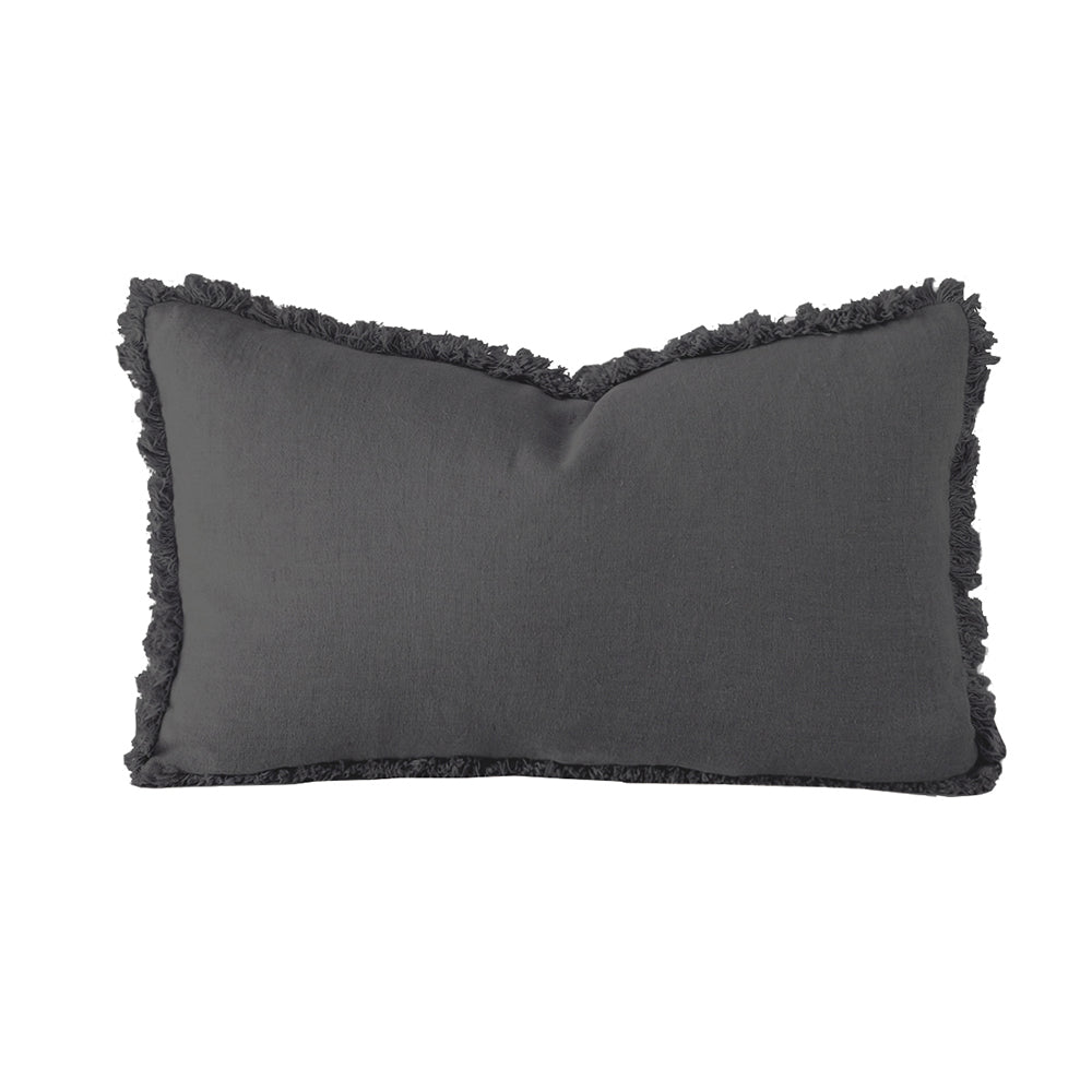 Linen Fringed Cushion - Rectangle - Charcoal