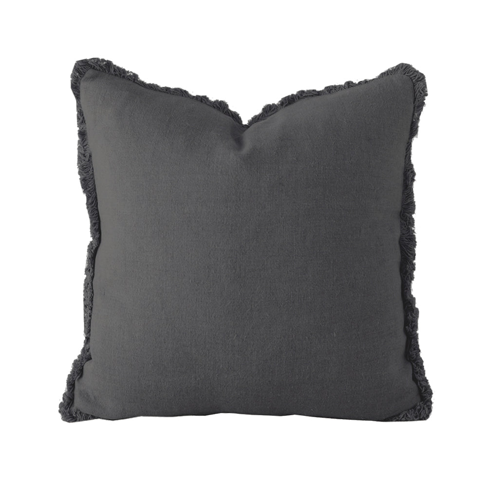 Linen Fringed Cushion - Square - Charcoal