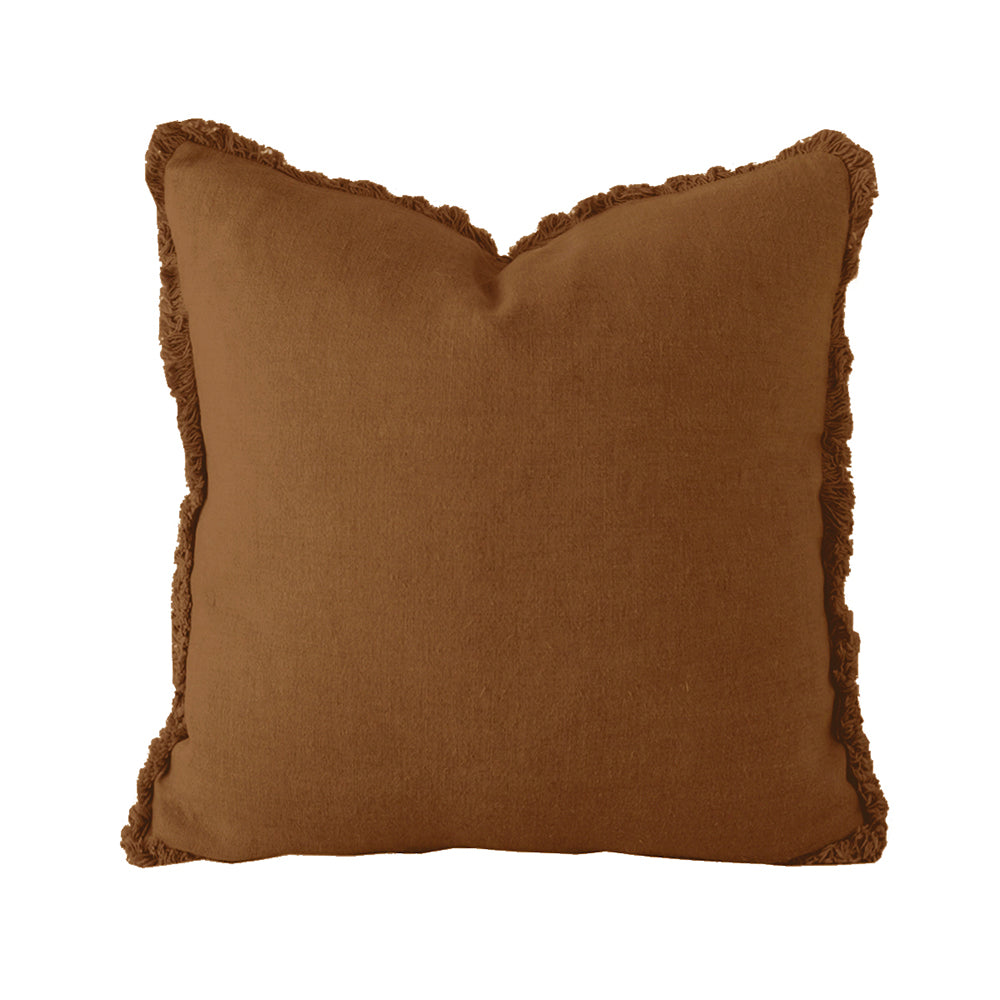 Linen Fringed Cushion - Square - Hazel
