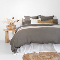 Bambury's Boyd grey jacquard woven cotton quilt cover set with neutral throw blanket and decor cushions